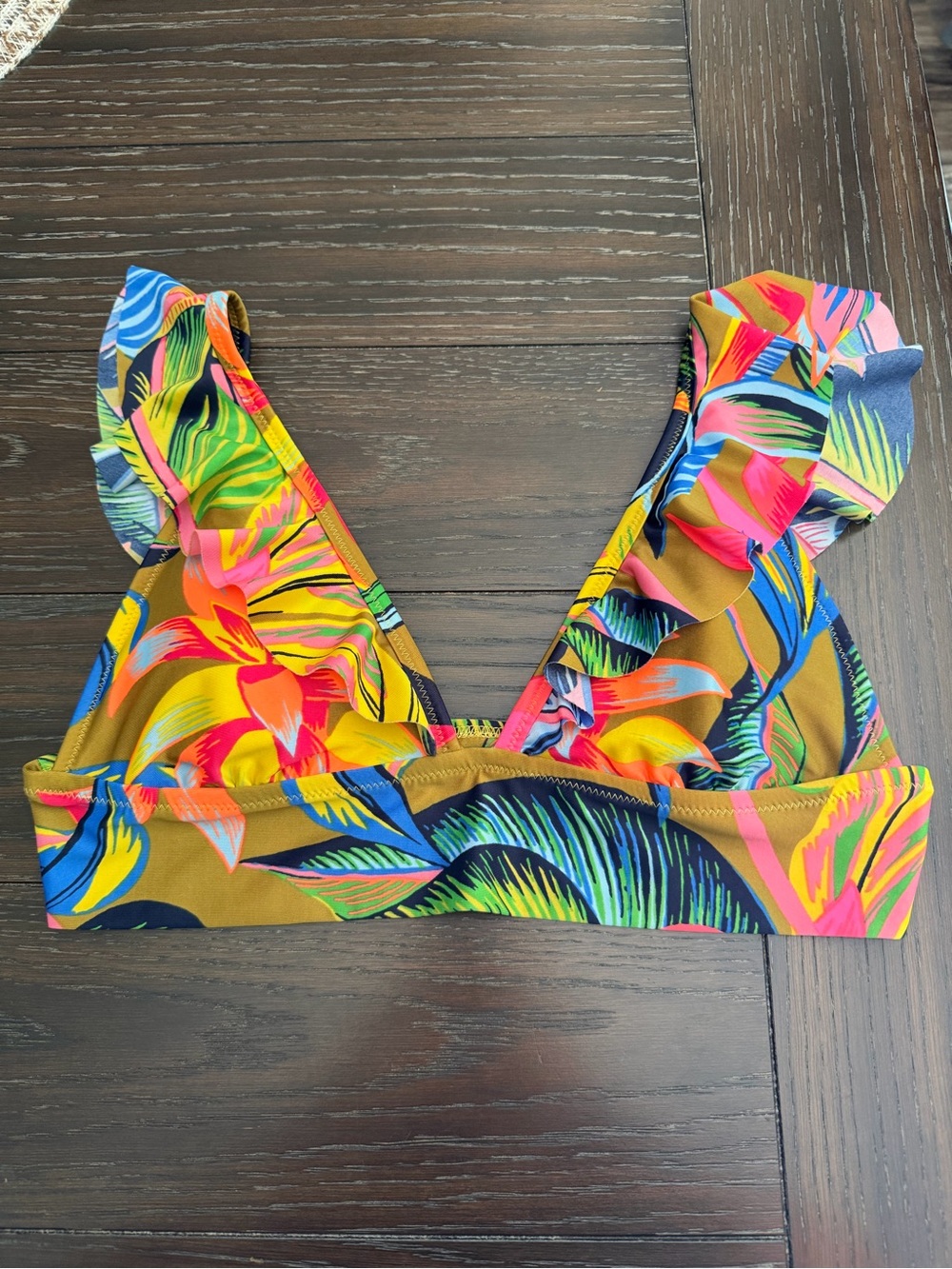 aerie Multicolor Tropical Print Bikini Top - Blue, Green, Yellow, Pink